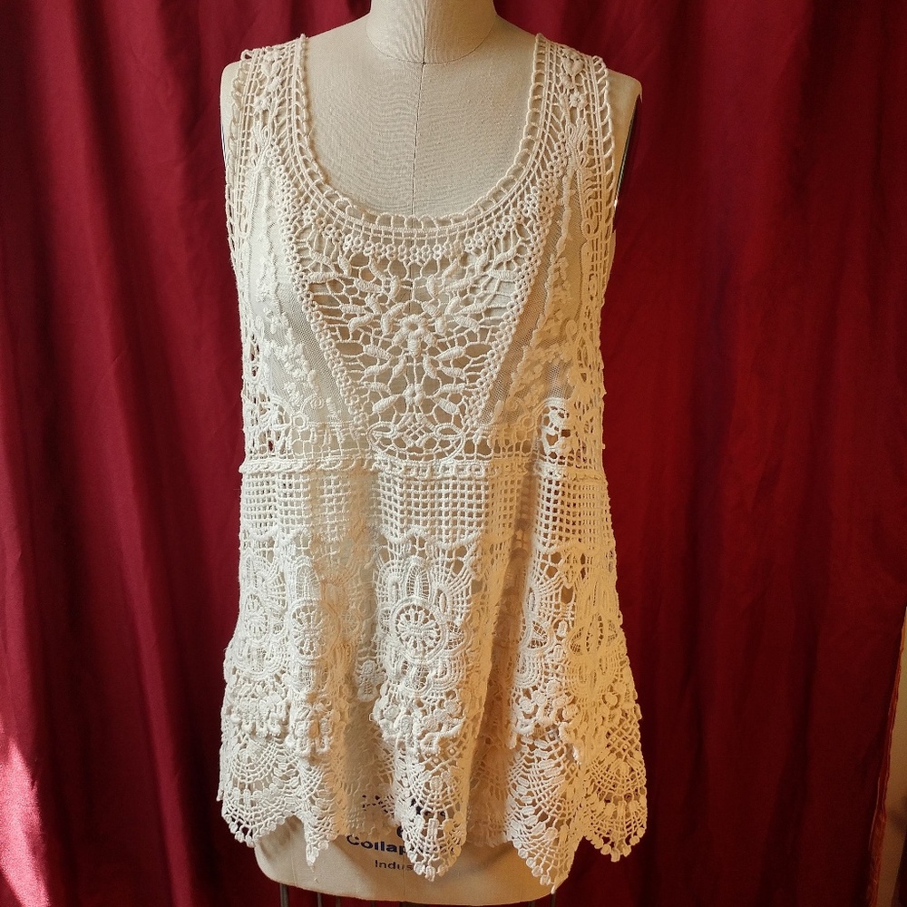 Simply Noelle Sleeveless Crochet Top, Ivory, S/M